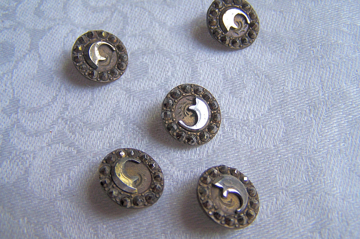 5 Vintage Cut Steel and Etched Buttons