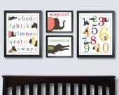 Jungle Animal Nursery Art Print Set - Jungle Decor, Alphabet Poster, Set of 4, Jungle Animal Art for Baby Boy Nursery, Elephant, Giraffe