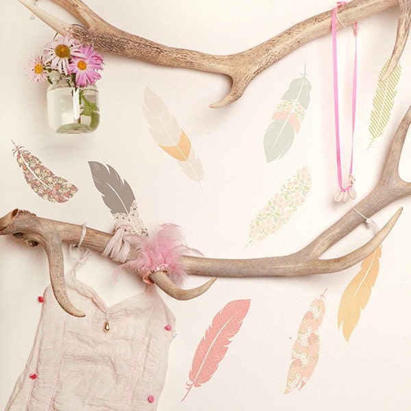 Wall stickers Floating Feathers (Reusable and removable fabric interactive wall decals, not vinyl) - Floating Feathers