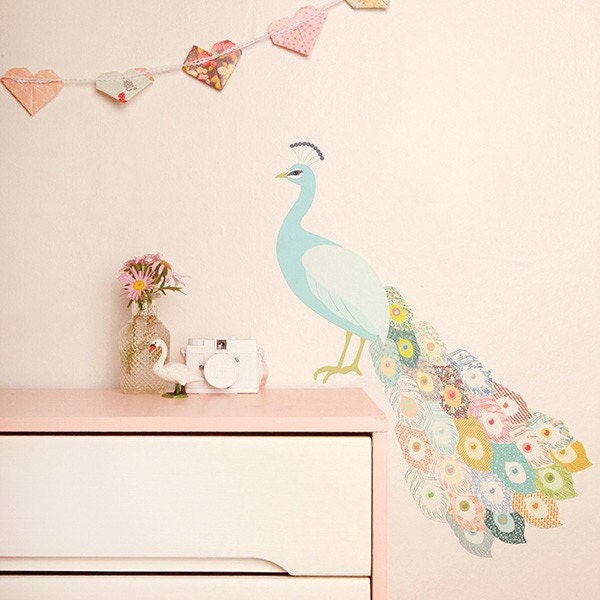 Wall stickers Peacock Plumage (Reusable and removable fabric interactive wall decals, not vinyl) - Peacock Plumage