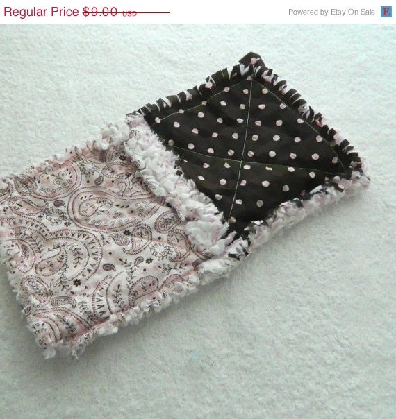 SALE Pink & Brown Rag Baby Blanket-  Paisley and Dots Lovey