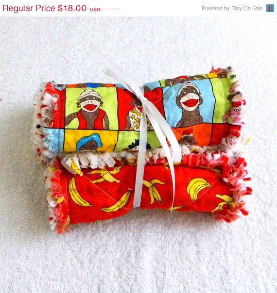 SALE Colorful Sock Monkey Burp Cloth Set