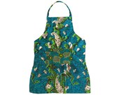 Womens Apron in Turquoise and Emerald Green African Floral Fabric Fair Trade and Handmade APN-005