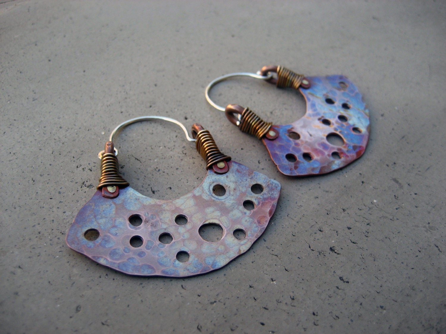 Soul Seed Hoop Earrings I -  Sterling Silver Ear Wire, Tribal, Boho, Rustic, Mixed Metal Jewelry