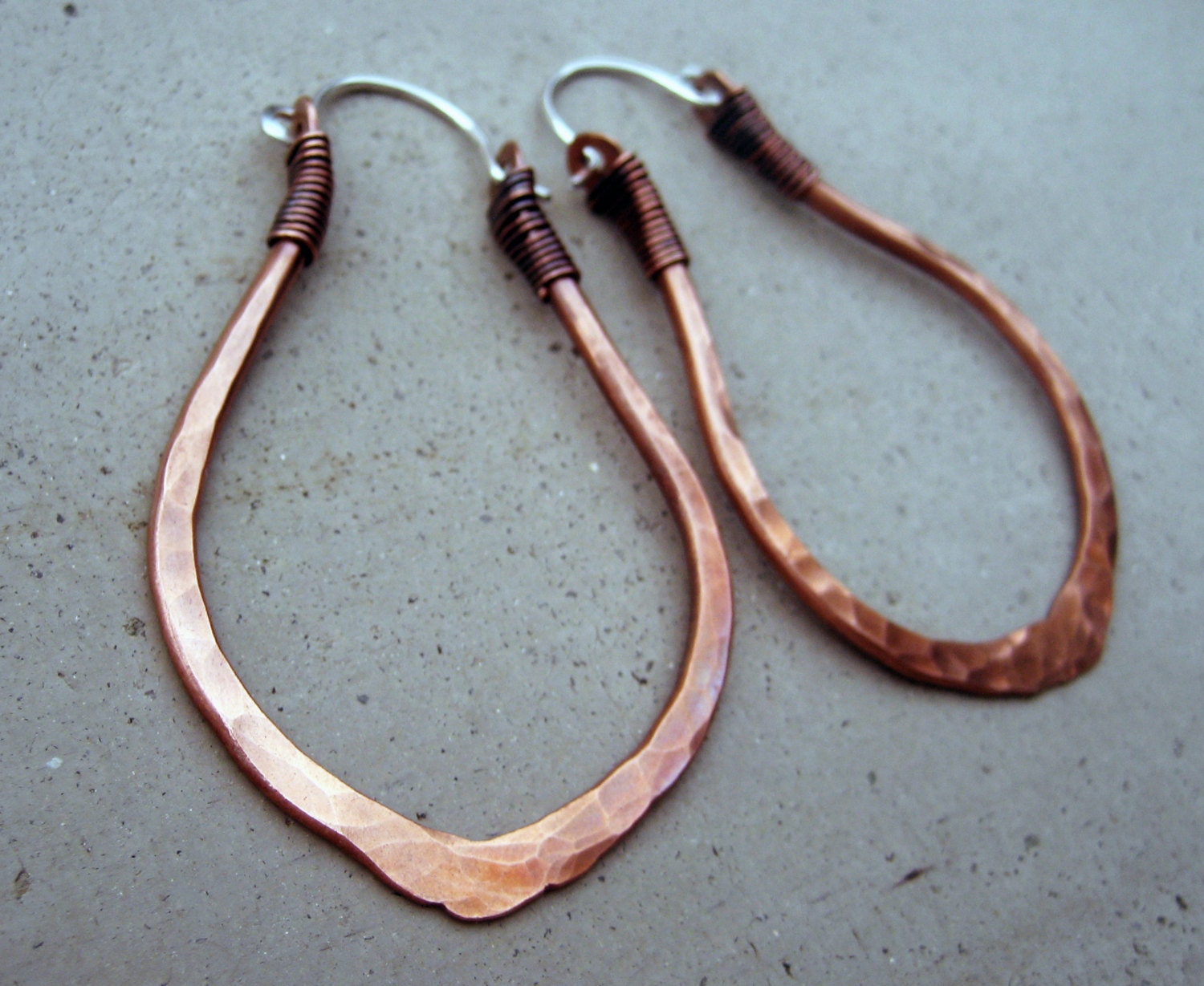 Lotus Petal Hoop Earrings, Bigger Size, Copper, Sterling Silver Ear Wire, Zen, Yoga Inspired, Meditation Jewelry
