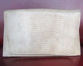 Vintage Cream Snakeskin Clutch Purse by Ande, 1960's