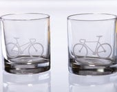 Bicycle Love Etched Whiskey Rocks Glasses - Set of 2