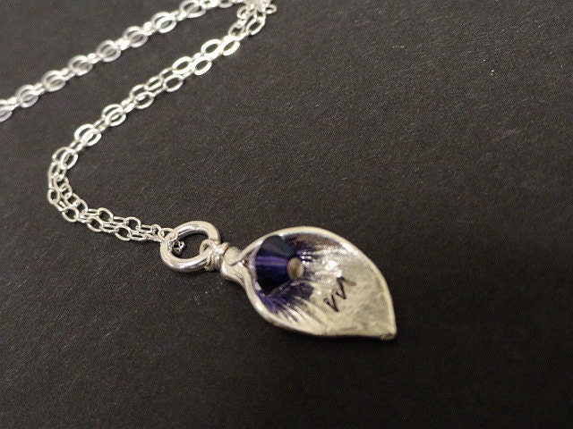 New for Mother's Day SALE Calla Lily Initial Charm Necklace - Mothers Necklace - Sterling Silver - Handstamped Necklace