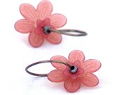 Strawberry Pink Flower Hoop Earrings -Bronze Wire Lucite