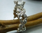 Leaf floral engagement ring.  Princess cut Moissanite.  14k gold unique engagement ring