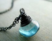 SALE 20% off Wire wrapped gemstone necklace sterling silver rustic oxidized smooth ice blue quartz - The Freeze