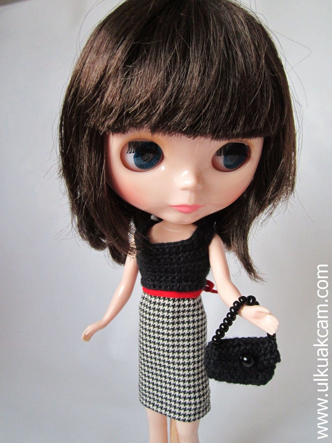 OOAK Black crocheted Outfit set for Blythe