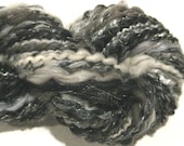 RESERVED til 6/28 for Tracy handspun art yarn Ashes, Ashes 87 yds black white silver thread plied yarn, knitting supplies crochet supplies