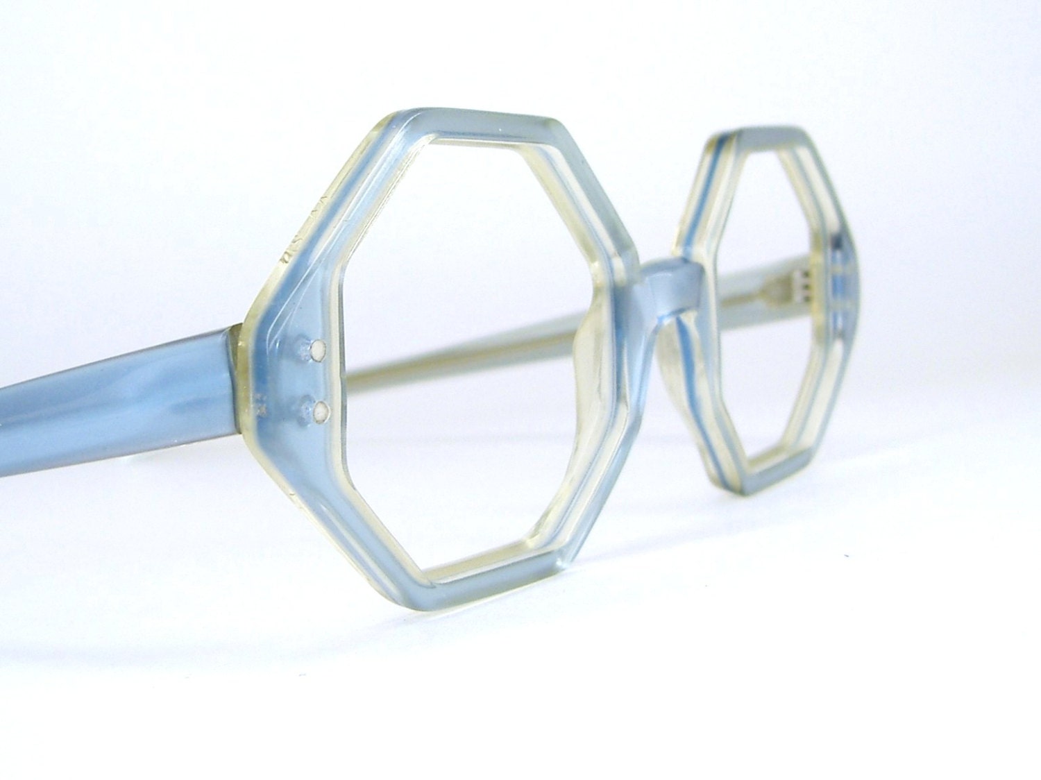 Vintage Blue 60s Octagon Eyeglasses Sunglasses Eyewear Frame Hippie NOS