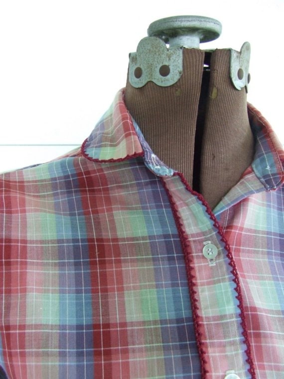 vintage 1970s PLAID BERRY blouse