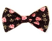 Retro Polka Dot Floral Hair Bow Clip Barrette Black White Dots Pink Roses Teen Women