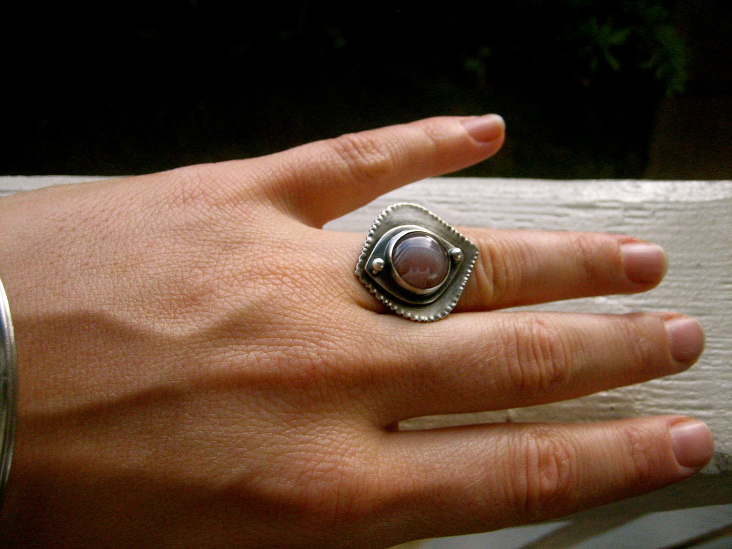 Botswana Agate Sterling Silver Leaf Ring, Textured Leaf Ring,
