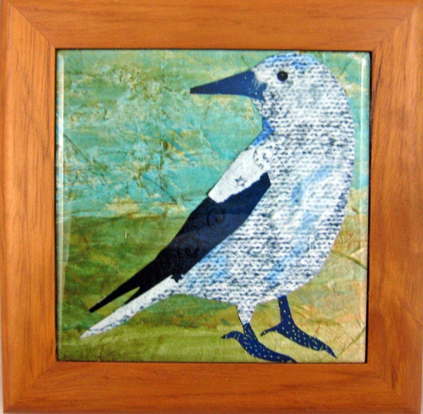 Framed Ceramic Tile Bird Art  Clark's Nutcraker