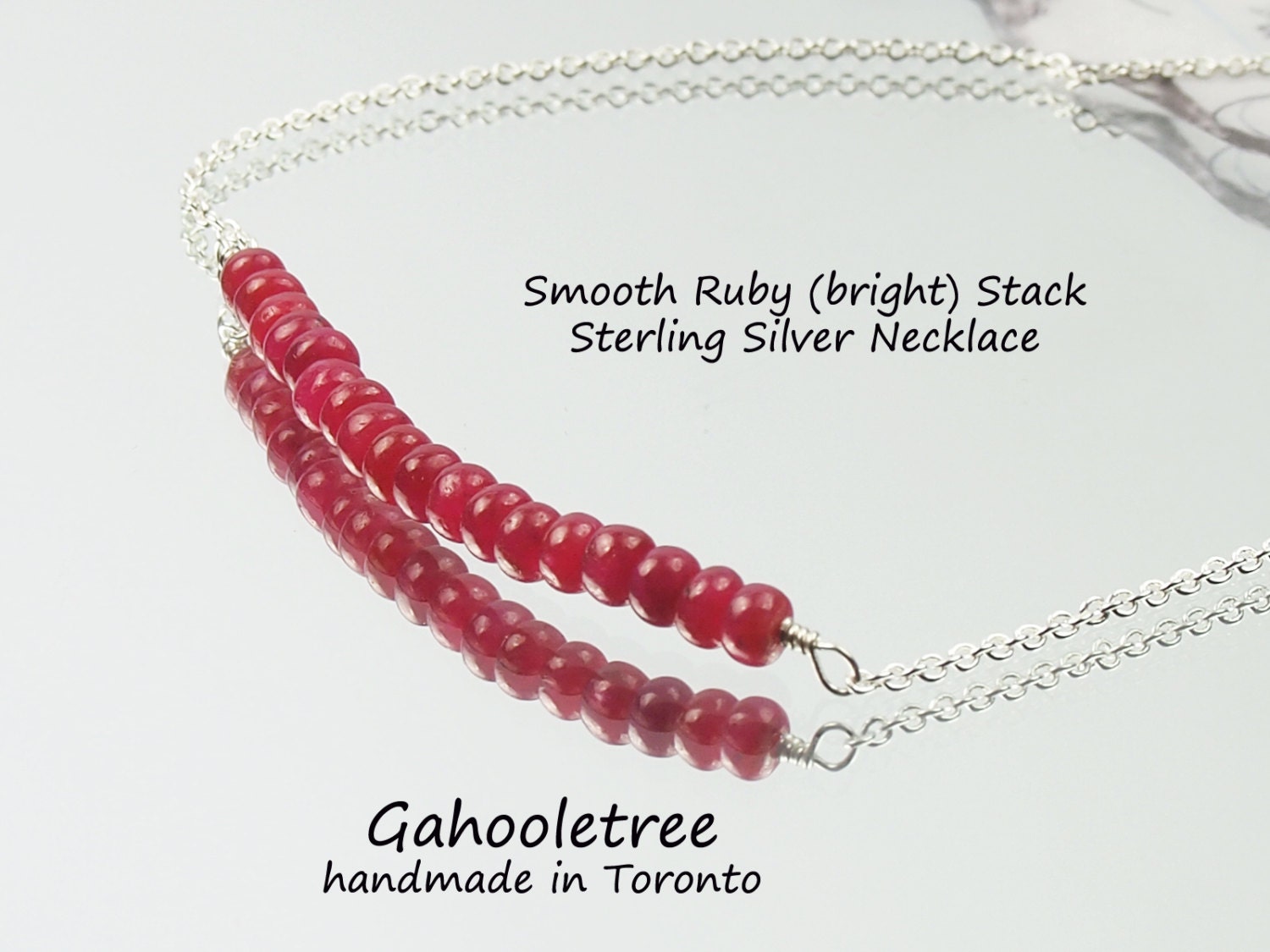 Smooth Ruby Gemstone Stack Sterling Silver Necklace. For Her. July Birthstone Gift.