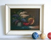 Vintage Oil Painting Still Life with Flowers / Lilacs / Cottage Decor
