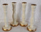 Tall White and Gold Wooden Candle Holders Holidays and Weddings