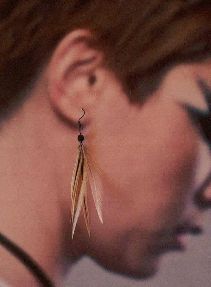 Cream and Black Feather Earrings