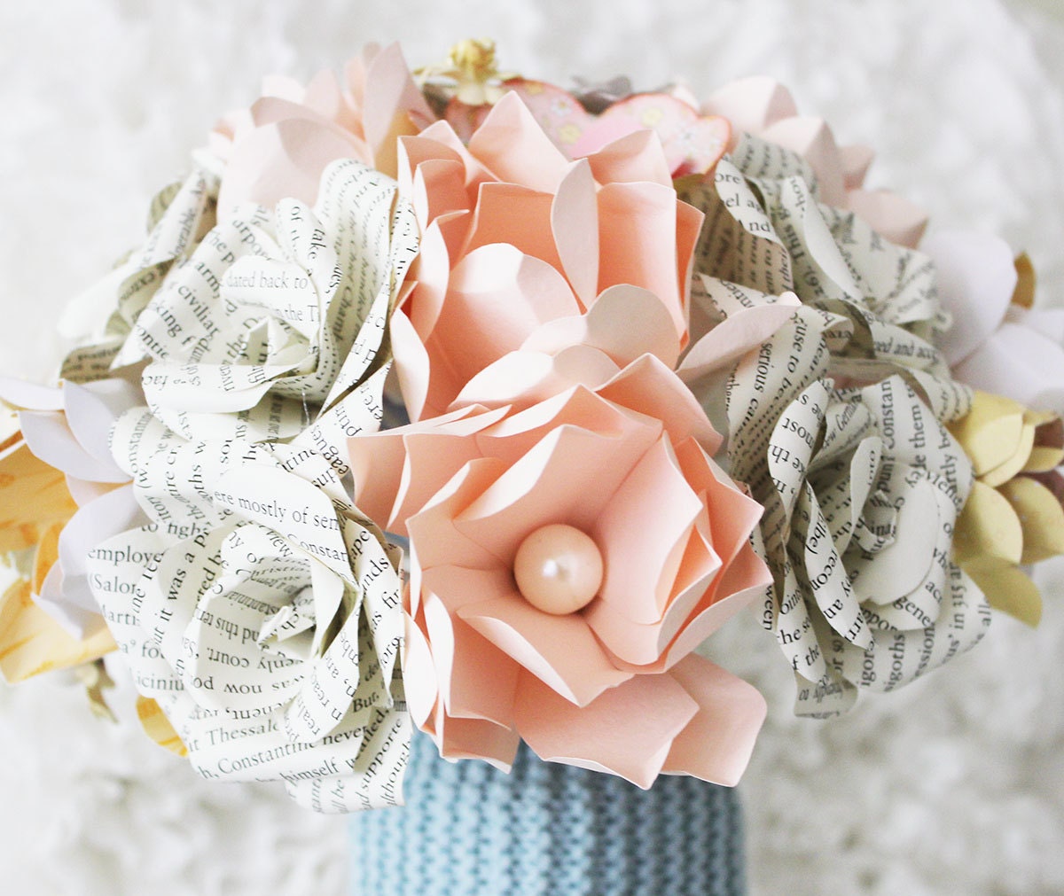Pastel PINK, BOOK ROSE Paper Bouquet - Book Themed Wedding