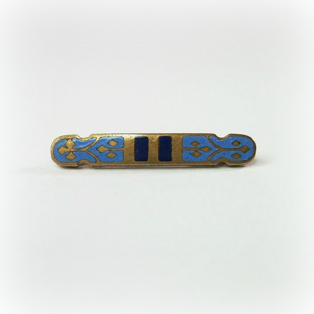 Tiny Antique Edwardian Lingerie Pin - Baby Pin - Blue Enamel - C1910 - Doll Jewelry - Dru - Jumeaux