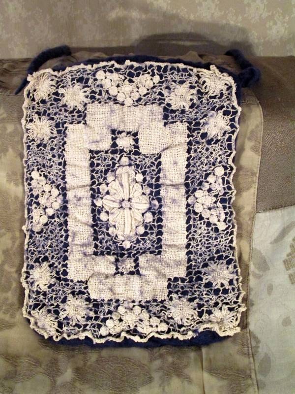 Seamless Vintage vanity lace Nuno Felted shoulder Bag Purse Pouch - OOAK - Upcycled Repurposed - Functional Eco Friendly Fiber Art