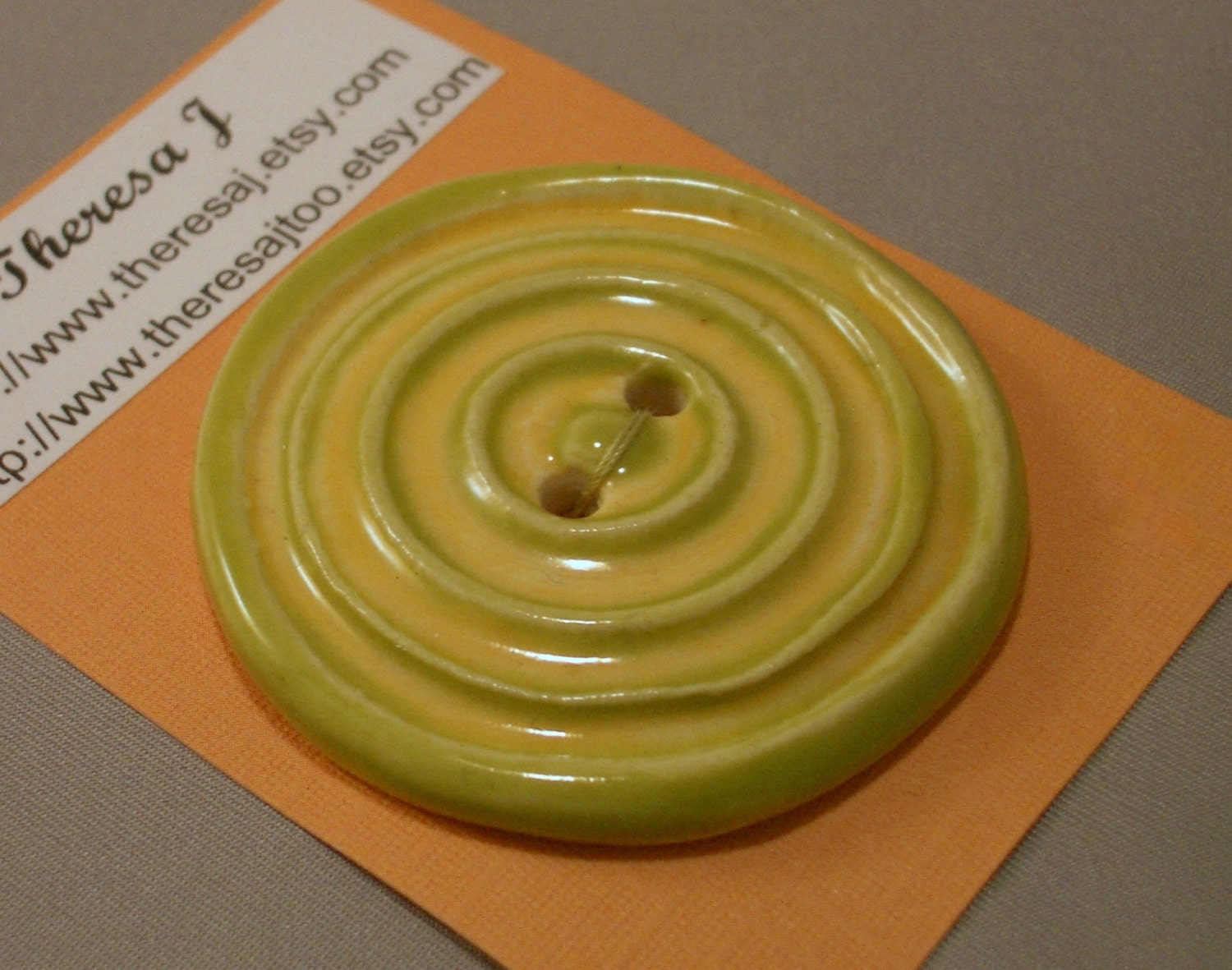 Large Porcelain Focal Button, Yellow and Apple Green