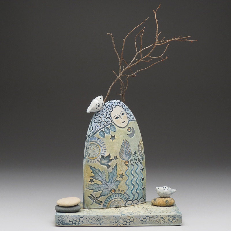 Goddess of the forest, ceramic sculpture, nature, handmade, art , one of a kind