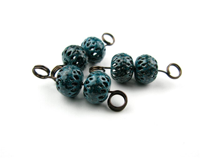 One pair Enameled Filigree rondelles / Teal enamel Lot 2
