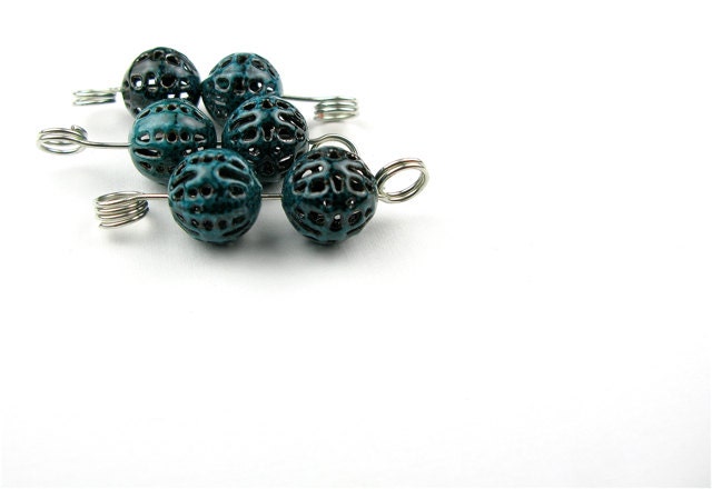 One pair small Enameled Filigree rounds/ Teal enamel Lot 2