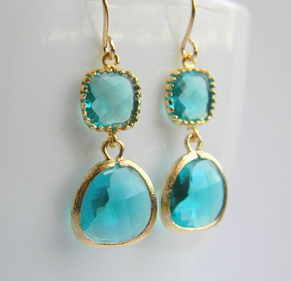 Blue Zircon Earrings - Gold Earrings - Bohemian Earrings - Bridesmaid Earrings - Boho Hippie Chic Earrings