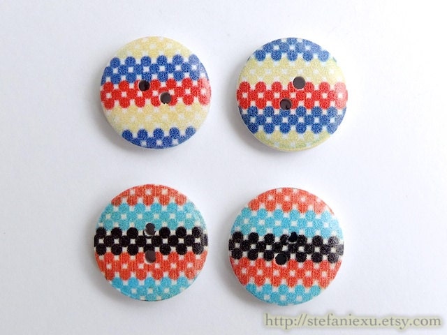 Wooden Buttons - Nordic Chic Colorful Polka Dots Patchwork (4PCS, Choose Pattern)
