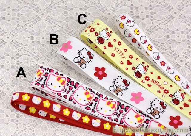 Grosgrain Gift Ribbon - Printed Leopard Flower Heart Ladybug Teddy Bear Hello Kitty Collection, Choose Pattern (2 Yards, W2.2CM)