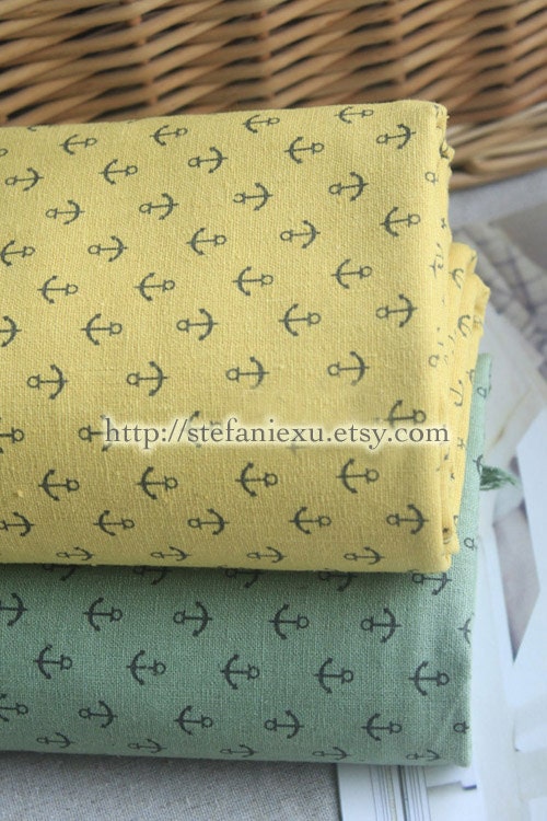 Nautical Marine, Chic Neat Anchors Collection(Choose One Color)-Linen Cotton Blended Fabric(1/2 Yard)