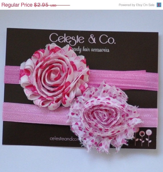 MEMORIAL DAY SALE Valentine Headband - Baby Headband - Infant Headband - Toddler Headband - Newborn Headband - Shabby Chic Flower - 2- Pack