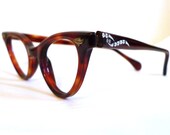 Stunning Winged Tortoise Shell Rhinestone Cat Eye Frame /NOS Eyeglasses or Sunglasses Frames/Brown, Amber
