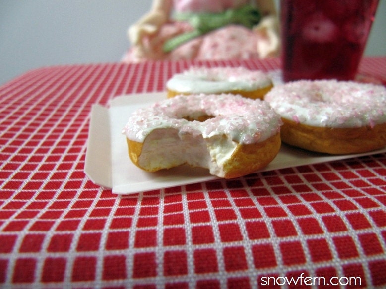 Miniature Donut - Bitten Pink Sugar -1/3 Scale for BJD, SD, American Girl, Resin Dolls etc