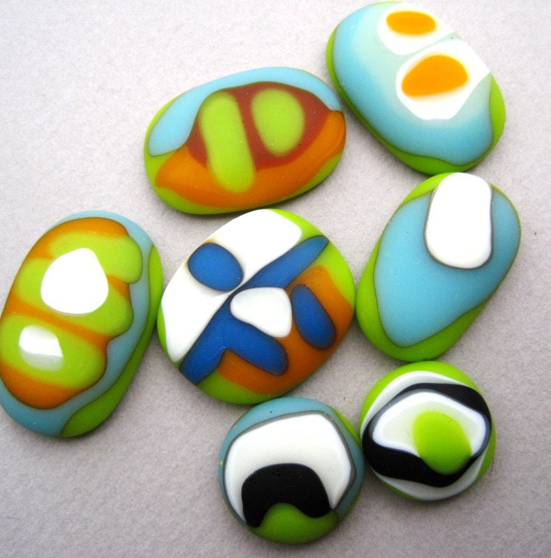 Opaque Chartreuse and colorful Glass Stones,  Worry Stone, Lucky Stone, Palm stones, Remembrance Jewelry  supply