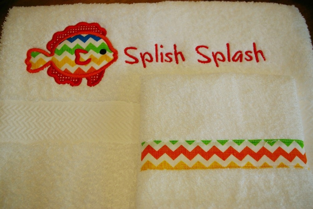 Custom Embroidered, Personalized Towel Set with Rainbow Fish