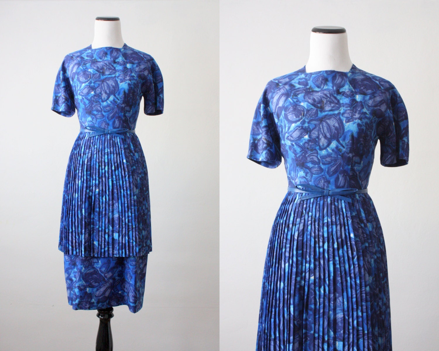 1950s dress - vintage floral peplum cocktail dress