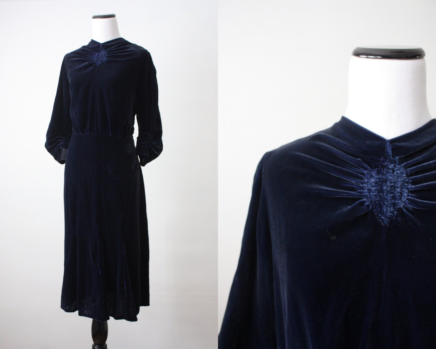 30s dress -  1930's velvet sapphire dress