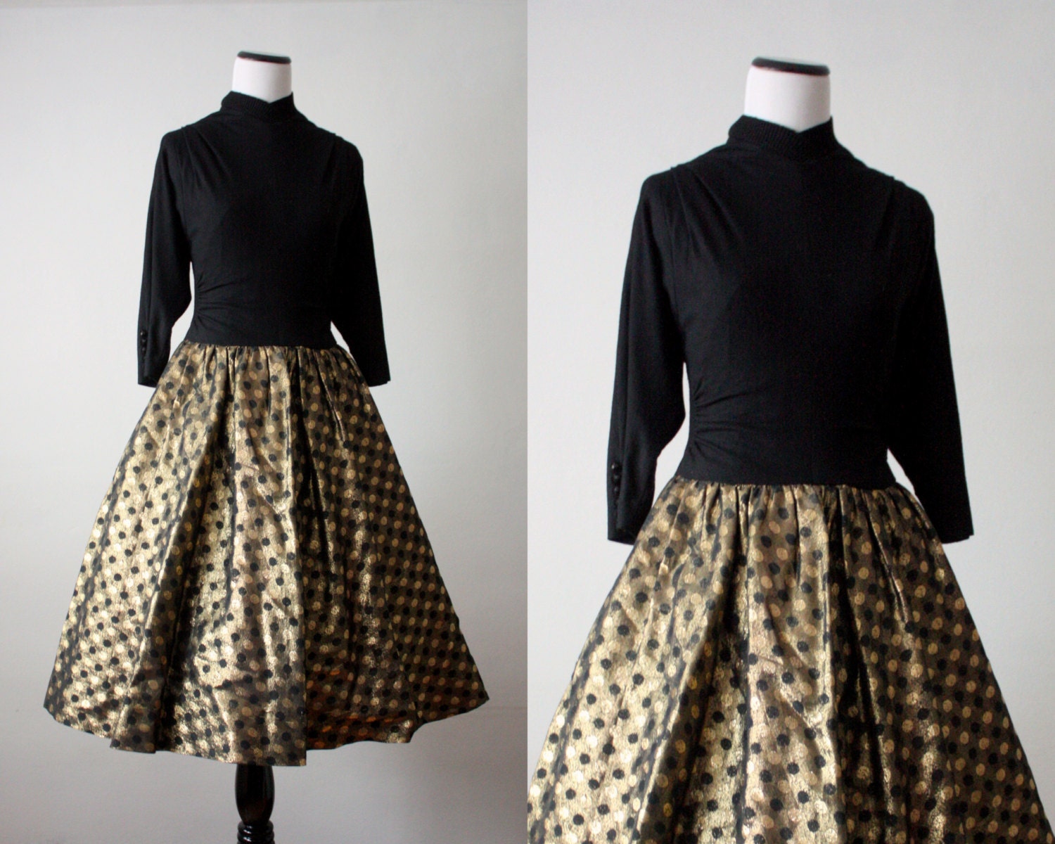 1940s dress - 40s gold and black dress