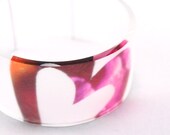 Valentines Heart Cuff, Pink Heart Bangle, Clear Frosted Handmade Acrylic Jewelery