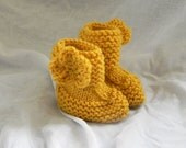 Mustard Yellow Baby Booties with Crochet Flower 0-9 months