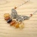 Butterfly necklace, sterling silver chain, faceted hessonite garnet beads, adjustable clasp