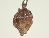 Gemstone Pendant, Woven Wire Wrapped Copper and Brown Agate Drusy, Druzy, Gift for Her