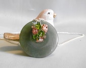 jade pendant, natural gemstone, czech glass flowers, spring jewelry, boho